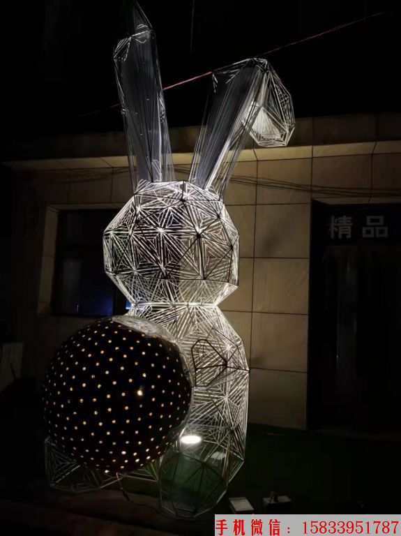 不锈钢镂空灯光兔子雕塑 夜光兔子雕塑 地产景观雕塑8