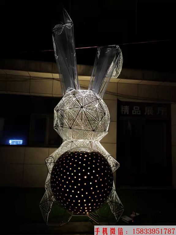 不锈钢镂空灯光兔子雕塑 夜光兔子雕塑 地产景观雕塑7