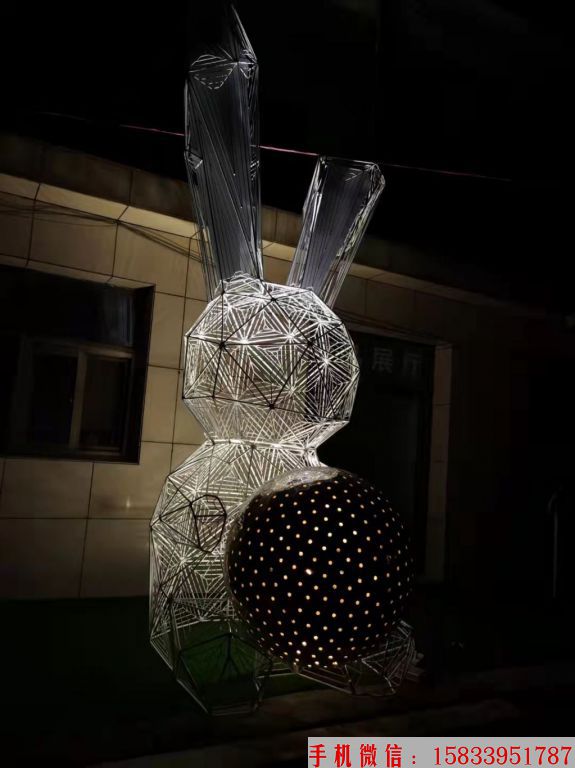 不锈钢镂空灯光兔子雕塑 夜光兔子雕塑 地产景观雕塑6