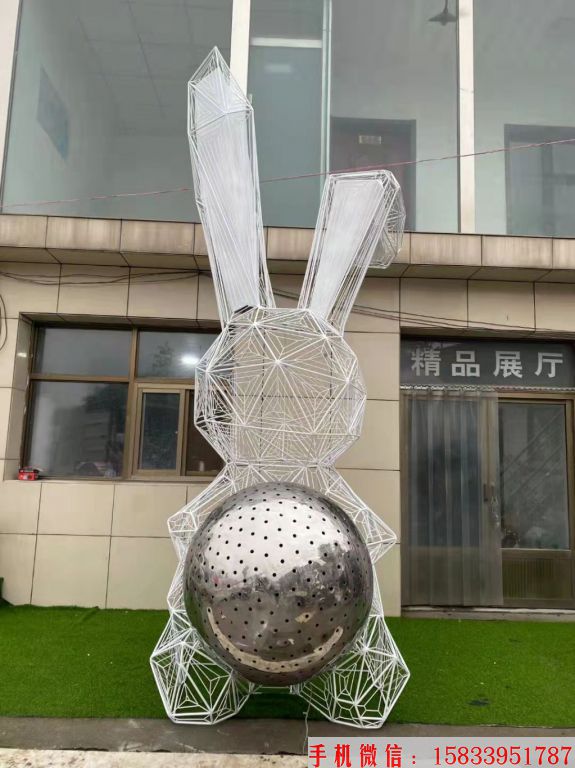 不锈钢镂空灯光兔子雕塑 夜光兔子雕塑 地产景观雕塑
