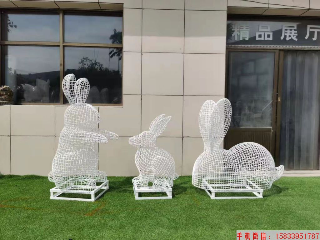 不锈钢镂空兔子雕塑 景观兔子造型雕塑