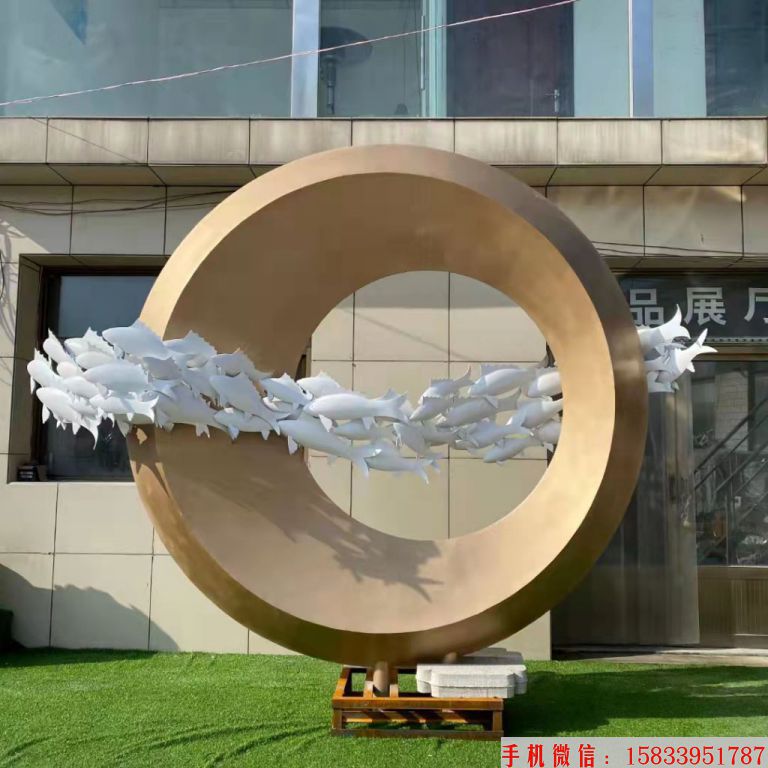 不锈钢鱼跃龙门雕塑 群鱼景观雕塑3