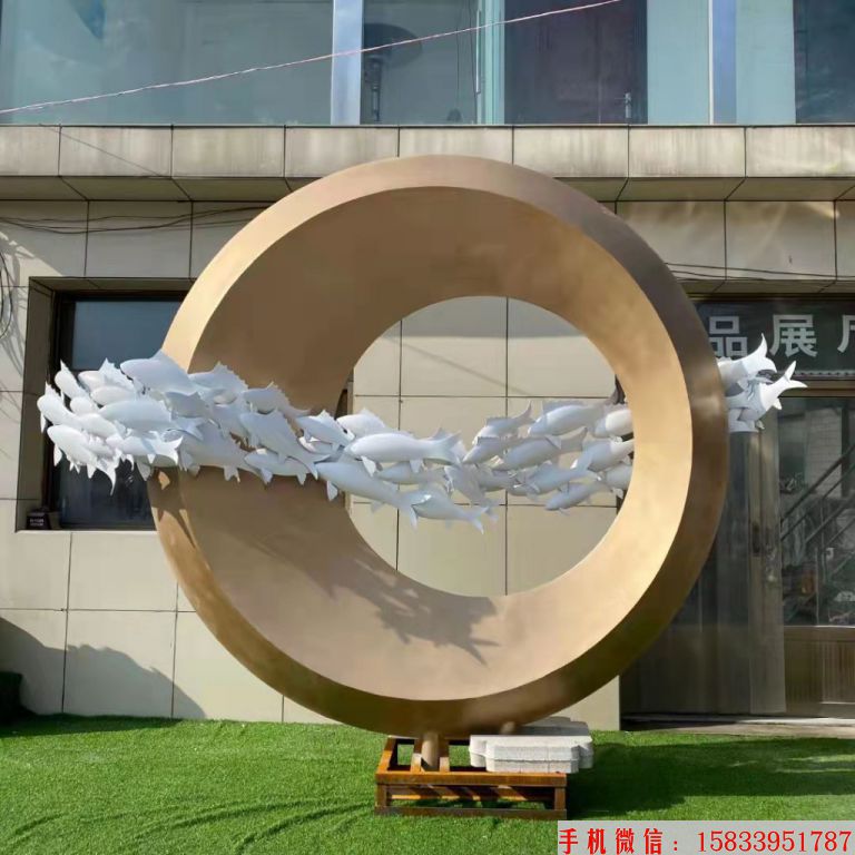 不锈钢鱼跃龙门雕塑 群鱼景观雕塑12