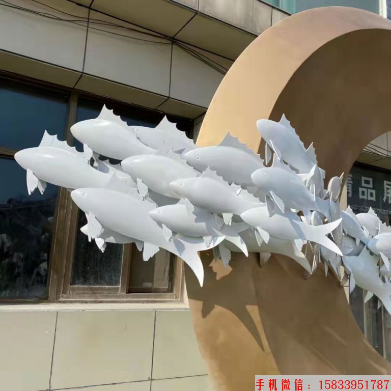 不锈钢鱼跃龙门雕塑 群鱼景观雕塑9