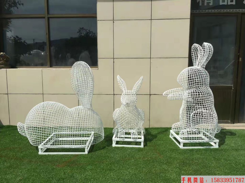 不锈钢镂空兔子雕塑 景观兔子造型雕塑